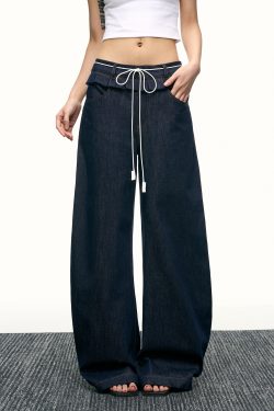 American-Style Spicy Girl Ruffled Wide-Leg Jeans - Curved Blade Design, Loose Fit, Spring/Summer Fashion, Trendy Casual Pants