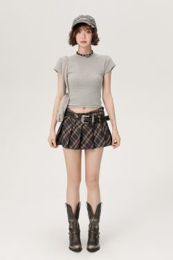 American-Style Spicy Girl Short Sleeve T-Shirt for Women - Summer Basic Round Neck Slim Fit Solid Color Top