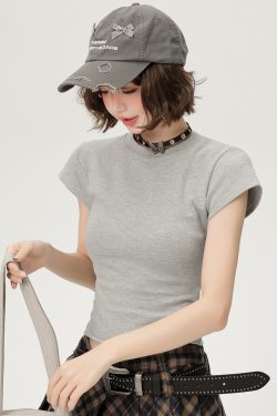 American-Style Spicy Girl Short Sleeve T-Shirt for Women - Summer Basic Round Neck Slim Fit Solid Color Top