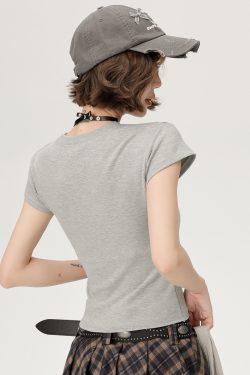 American-Style Spicy Girl Short Sleeve T-Shirt for Women - Summer Basic Round Neck Slim Fit Solid Color Top