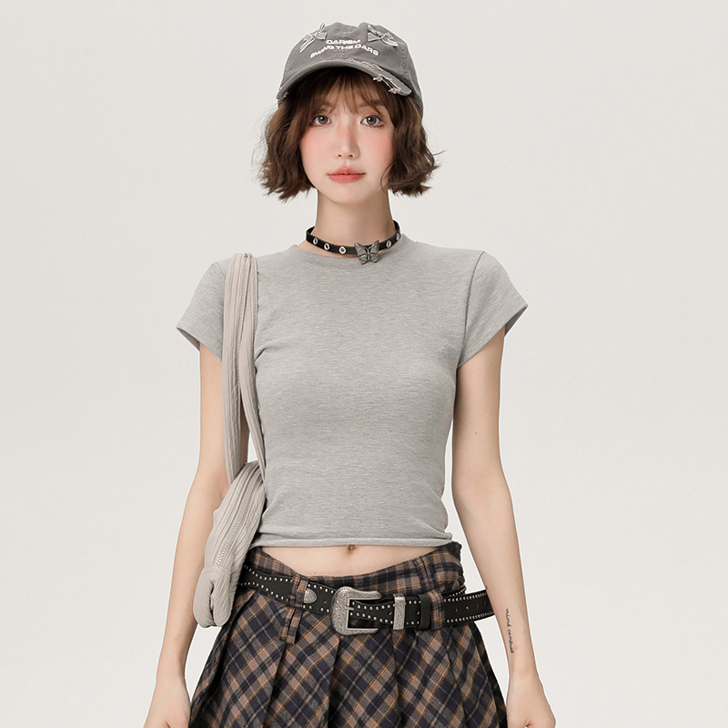 American-Style Spicy Girl Short Sleeve T-Shirt for Women - Summer Basic Round Neck Slim Fit Solid Color Top American-Style Spicy Girl Short Sleeve T-Shirt for Women - Summer Basic Round Neck Slim Fit Solid Color Top