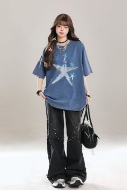 American Style Star Short-Sleeve T-Shirt for Girls - Unique Summer Casual Loose Fit Half-Sleeve Top