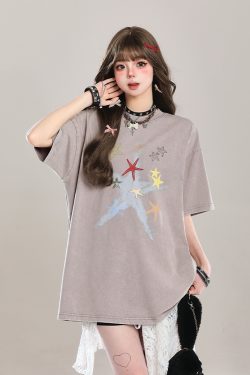American Style Star Short-Sleeve T-Shirt for Girls - Unique Summer Casual Loose Fit Half-Sleeve Top