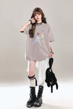 American Style Star Short-Sleeve T-Shirt for Girls - Unique Summer Casual Loose Fit Half-Sleeve Top