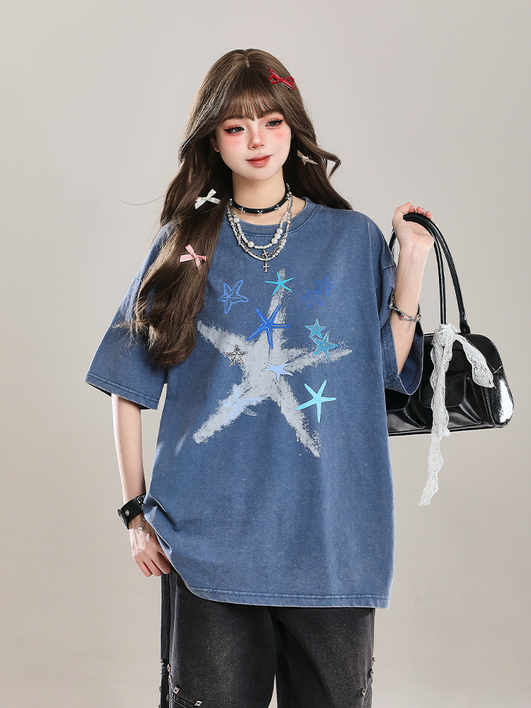 American Style Star Short-Sleeve T-Shirt for Girls - Unique Summer Casual Loose Fit Half-Sleeve Top American Style Star Short-Sleeve T-Shirt for Girls - Unique Summer Casual Loose Fit Half-Sleeve Top