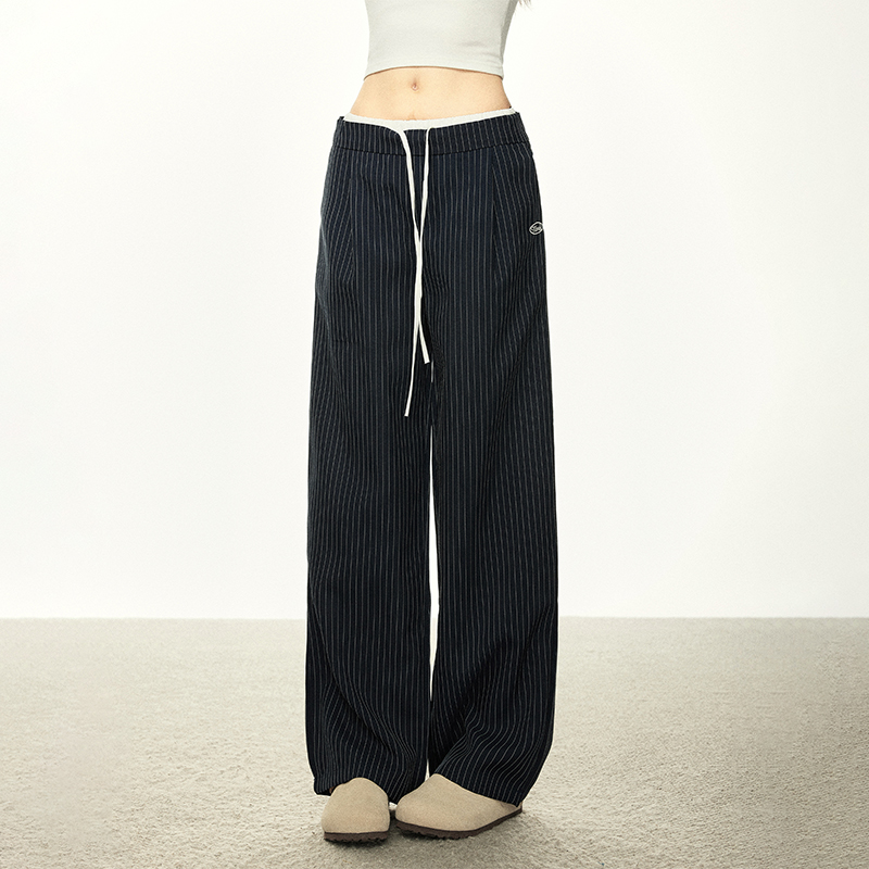 American-Style Striped Faux Two-Piece Suit Pants for Women - Loose Wide-Leg Casual Trousers for Spring and Autumn Fashion American-Style Striped Faux Two-Piece Suit Pants for Women - Loose Wide-Leg Casual Trousers for Spring and Autumn Fashion