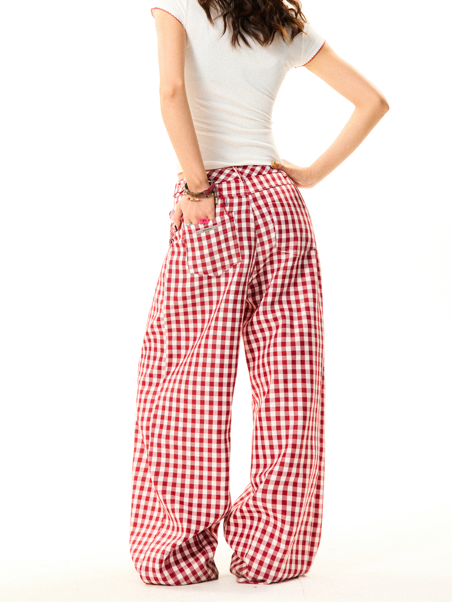 American Sweetheart Red Plaid Wide-Leg Casual Pants for Women - Relaxed Loose Versatile Trousers, Perfect for Y2K and Everyday Style American Sweetheart Red Plaid Wide-Leg Casual Pants for Women - Relaxed Loose Versatile Trousers, Perfect for Y2K and Everyday Style