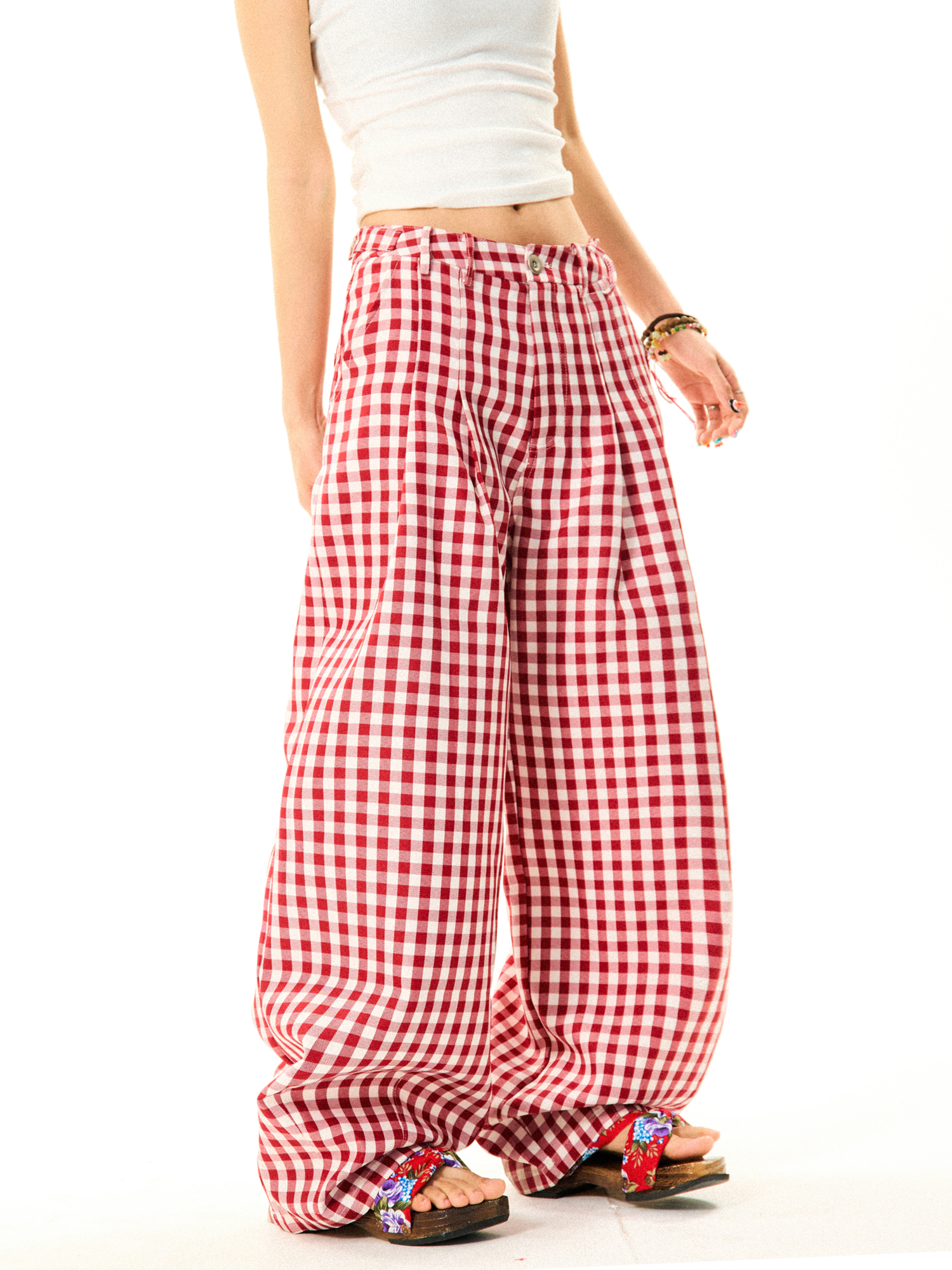 American Sweetheart Red Plaid Wide-Leg Casual Pants for Women - Relaxed Loose Versatile Trousers, Perfect for Y2K and Everyday Style American Sweetheart Red Plaid Wide-Leg Casual Pants for Women - Relaxed Loose Versatile Trousers, Perfect for Y2K and Everyday Style