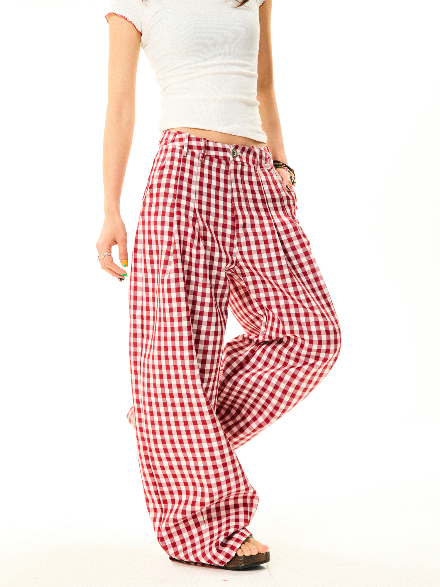 American Sweetheart Red Plaid Wide-Leg Casual Pants for Women - Relaxed Loose Versatile Trousers, Perfect for Y2K and Everyday Style American Sweetheart Red Plaid Wide-Leg Casual Pants for Women - Relaxed Loose Versatile Trousers, Perfect for Y2K and Everyday Style