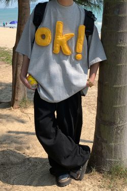 American Vintage 3D OK Letter Short Sleeve T-Shirt for Men and Women - Summer Loose Fit Versatile Couple Tee