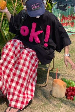 American Vintage 3D OK Letter Short Sleeve T-Shirt for Men and Women - Summer Loose Fit Versatile Couple Tee