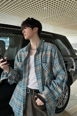 American Vintage Brushed Plaid Long Sleeve Shirt for Men & Women - Casual Loose Fit Unisex Jacket for Spring & Autumn Trends