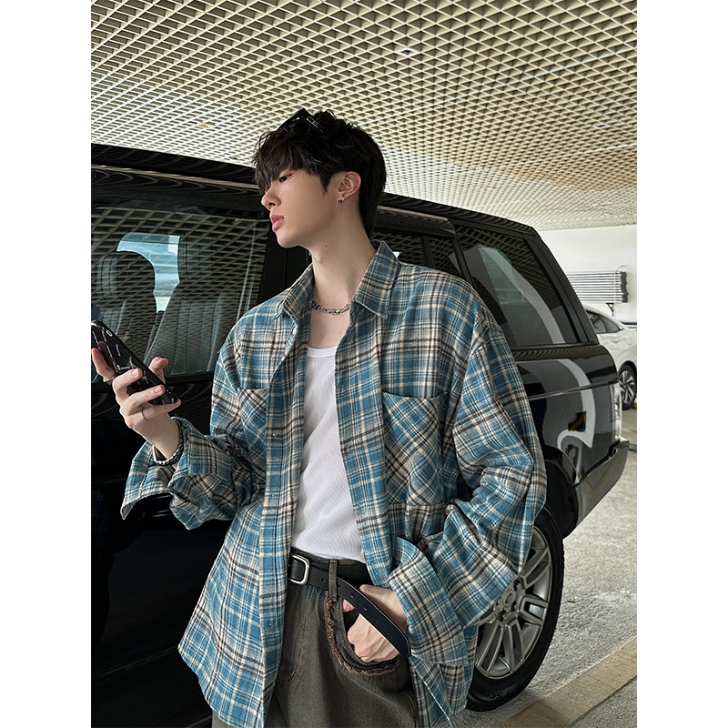 American Vintage Brushed Plaid Long Sleeve Shirt for Men & Women - Casual Loose Fit Unisex Jacket for Spring & Autumn Trends American Vintage Brushed Plaid Long Sleeve Shirt for Men & Women - Casual Loose Fit Unisex Jacket for Spring & Autumn Trends