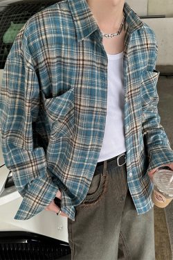 American Vintage Brushed Plaid Long Sleeve Shirt for Men & Women - Casual Loose Fit Unisex Jacket for Spring & Autumn Trends