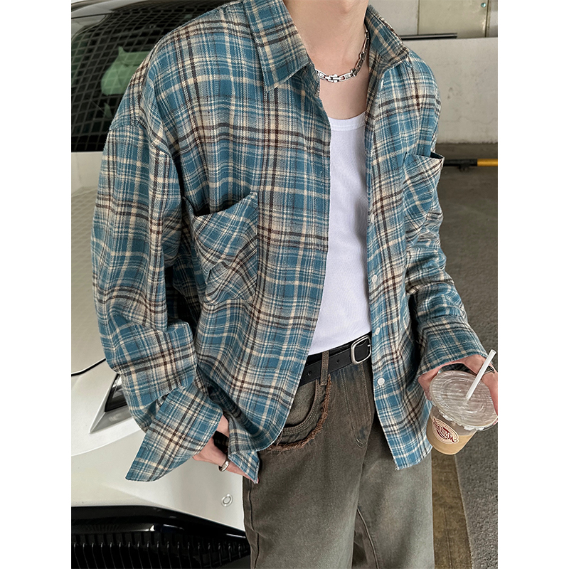 American Vintage Brushed Plaid Long Sleeve Shirt for Men & Women - Casual Loose Fit Unisex Jacket for Spring & Autumn Trends American Vintage Brushed Plaid Long Sleeve Shirt for Men & Women - Casual Loose Fit Unisex Jacket for Spring & Autumn Trends