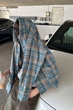 American Vintage Brushed Plaid Long Sleeve Shirt for Men & Women - Casual Loose Fit Unisex Jacket for Spring & Autumn Trends