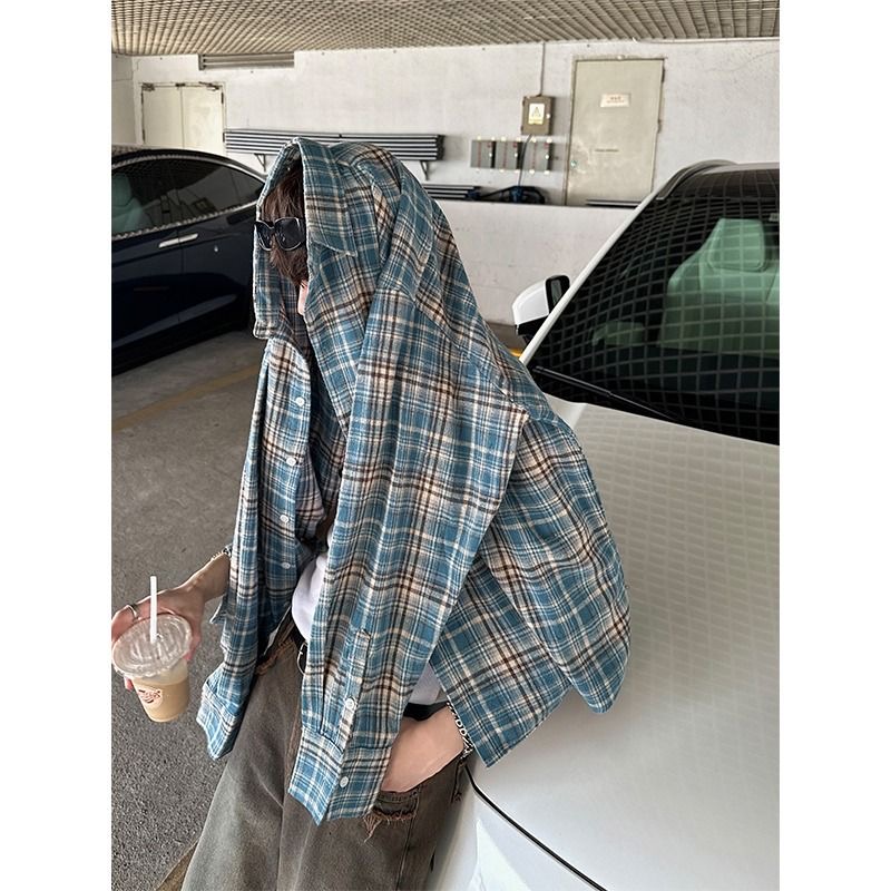 American Vintage Brushed Plaid Long Sleeve Shirt for Men & Women - Casual Loose Fit Unisex Jacket for Spring & Autumn Trends American Vintage Brushed Plaid Long Sleeve Shirt for Men & Women - Casual Loose Fit Unisex Jacket for Spring & Autumn Trends