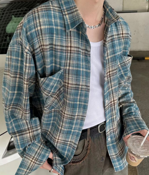 American Vintage Brushed Plaid Long Sleeve Shirt for Men & Women - Casual Loose Fit Unisex Jacket for Spring & Autumn Trends American Vintage Brushed Plaid Long Sleeve Shirt for Men & Women - Casual Loose Fit Unisex Jacket for Spring & Autumn Trends