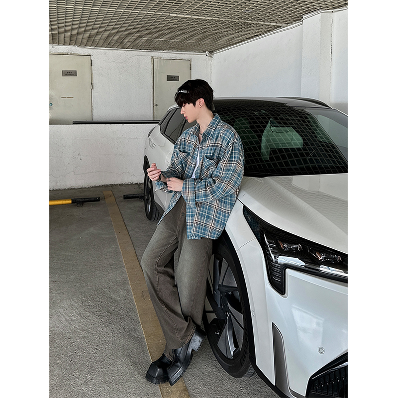 American Vintage Brushed Plaid Long Sleeve Shirt for Men & Women - Casual Loose Fit Unisex Jacket for Spring & Autumn Trends American Vintage Brushed Plaid Long Sleeve Shirt for Men & Women - Casual Loose Fit Unisex Jacket for Spring & Autumn Trends