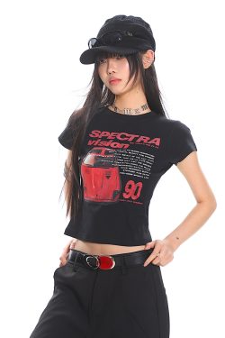 American Vintage Car Print Women's Summer Slim Fit Short Sleeve T-Shirt - High Elastic, Comfortable, Retro Style