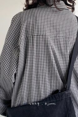 American Vintage Fine Check Long Sleeve Shirt - Unisex Casual Plaid Jacket for Spring and Autumn, Lazy Style Couple's Fashion