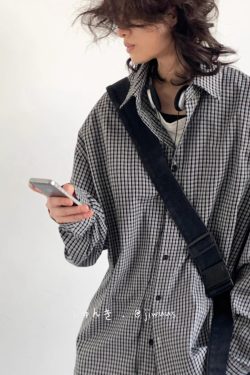 American Vintage Fine Check Long Sleeve Shirt - Unisex Casual Plaid Jacket for Spring and Autumn, Lazy Style Couple's Fashion