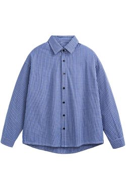 American Vintage Fine Check Long Sleeve Shirt - Unisex Casual Plaid Jacket for Spring and Autumn, Lazy Style Couple's Fashion