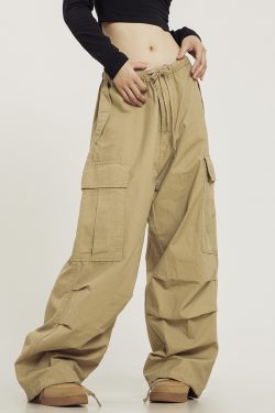 American Vintage Khaki Loose Straight Leg Casual Work Pants for Men and Women - Summer Wide Leg Slightly Flared 90s Style