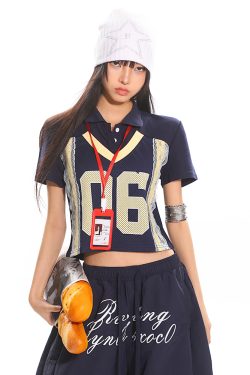 American Vintage Lace Digital Polo Collar Top - Women's Summer Short Sleeve Casual Sports T-Shirt