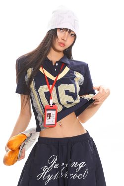 American Vintage Lace Digital Polo Collar Top - Women's Summer Short Sleeve Casual Sports T-Shirt