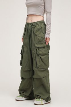 American Vintage Lace-Up Stacked Cargo Pants for Men and Women | Unisex Straight Casual Style | Trendy 90s Inspired Fashion