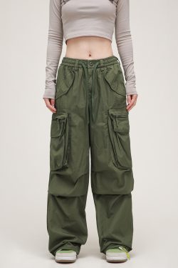 American Vintage Lace-Up Stacked Cargo Pants for Men and Women | Unisex Straight Casual Style | Trendy 90s Inspired Fashion