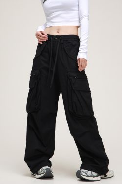 American Vintage Lace-Up Stacked Cargo Pants for Men and Women | Unisex Straight Casual Style | Trendy 90s Inspired Fashion