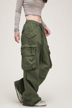 American Vintage Lace-Up Stacked Cargo Pants for Men and Women | Unisex Straight Casual Style | Trendy 90s Inspired Fashion