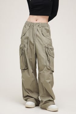 American Vintage Lace-Up Stacked Cargo Pants for Men and Women | Unisex Straight Casual Style | Trendy 90s Inspired Fashion