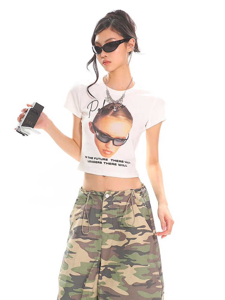American Vintage Portrait Print Short Sleeve T-Shirt for Women - Slim Fit Summer Top, Y2K Style, Hot Girl Fashion American Vintage Portrait Print Short Sleeve T-Shirt for Women - Slim Fit Summer Top, Y2K Style, Hot Girl Fashion
