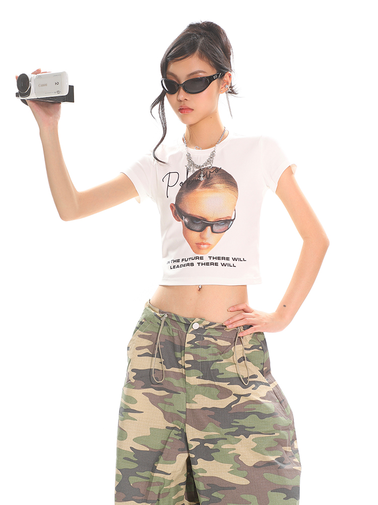 American Vintage Portrait Print Short Sleeve T-Shirt for Women - Slim Fit Summer Top, Y2K Style, Hot Girl Fashion American Vintage Portrait Print Short Sleeve T-Shirt for Women - Slim Fit Summer Top, Y2K Style, Hot Girl Fashion
