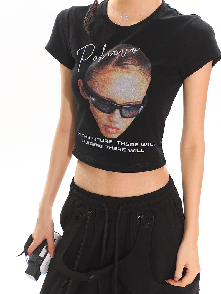 American Vintage Portrait Print Short Sleeve T-Shirt for Women - Slim Fit Summer Top, Y2K Style, Hot Girl Fashion American Vintage Portrait Print Short Sleeve T-Shirt for Women - Slim Fit Summer Top, Y2K Style, Hot Girl Fashion