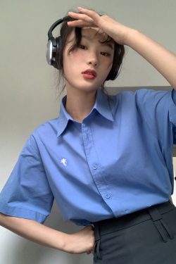 Angel Embroidery Short Sleeve Shirt for Women - Loose Slim Fit Summer Tee in Small Size, Trendy 2025 Style