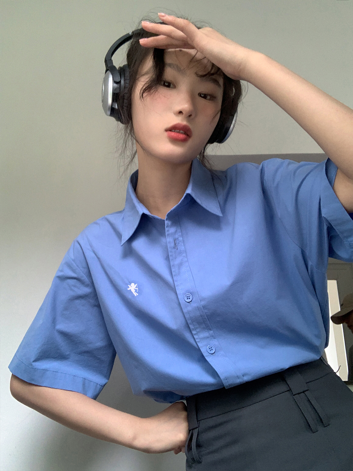 Angel Embroidery Short Sleeve Shirt for Women - Loose Slim Fit Summer Tee in Small Size, Trendy 2025 Style Angel Embroidery Short Sleeve Shirt for Women - Loose Slim Fit Summer Tee in Small Size, Trendy 2025 Style