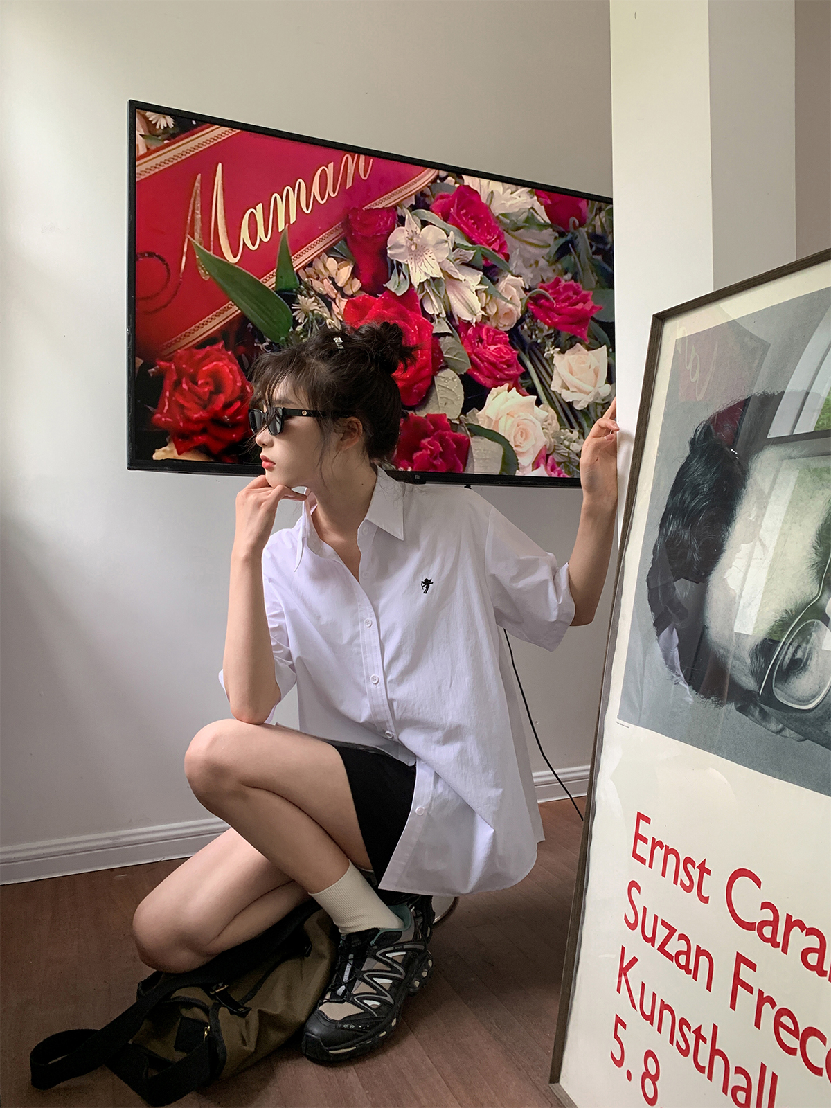 Angel Embroidery Short Sleeve Shirt for Women - Loose Slim Fit Summer Tee in Small Size, Trendy 2025 Style Angel Embroidery Short Sleeve Shirt for Women - Loose Slim Fit Summer Tee in Small Size, Trendy 2025 Style