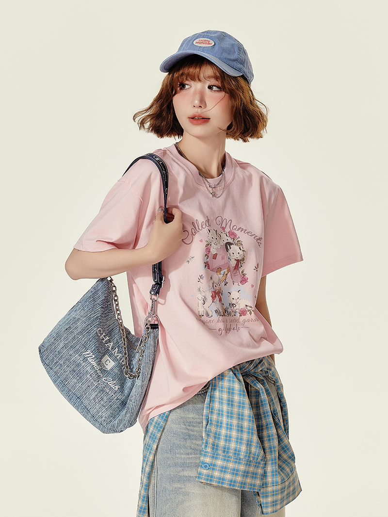 Animal Cartoon Print Round Neck Short Sleeve T-Shirt for Women - Summer Loose Slim Fit Top Animal Cartoon Print Round Neck Short Sleeve T-Shirt for Women - Summer Loose Slim Fit Top