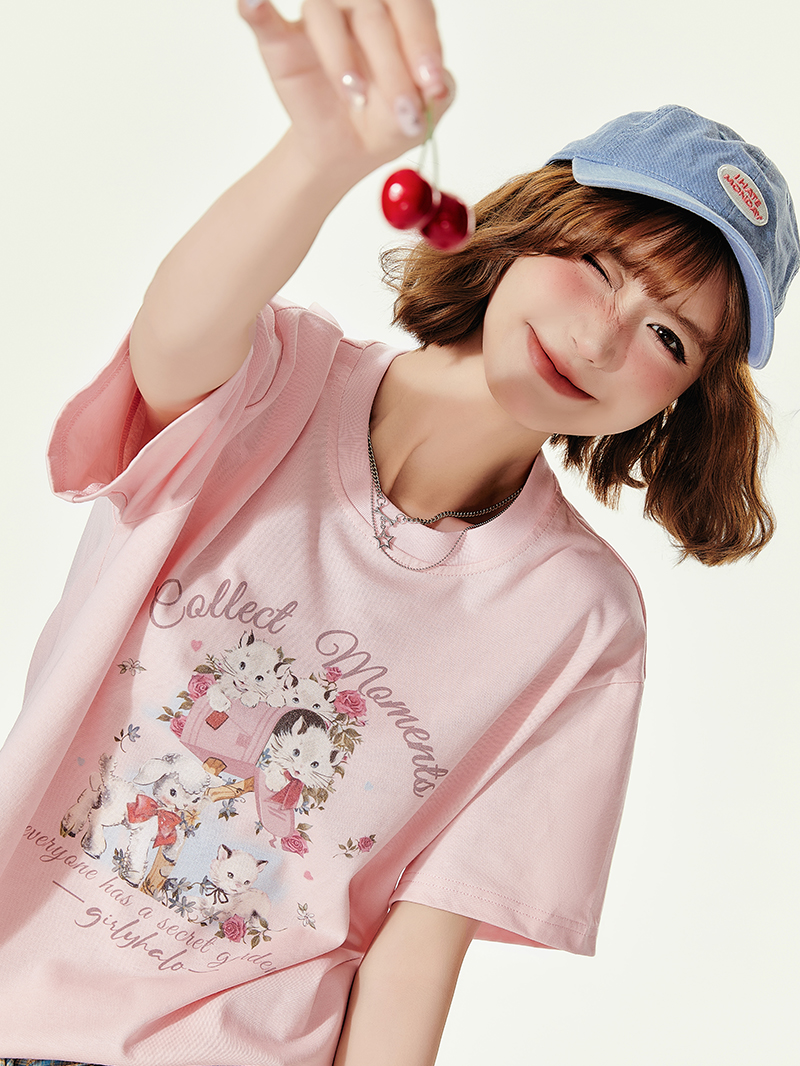 Animal Cartoon Print Round Neck Short Sleeve T-Shirt for Women - Summer Loose Slim Fit Top Animal Cartoon Print Round Neck Short Sleeve T-Shirt for Women - Summer Loose Slim Fit Top