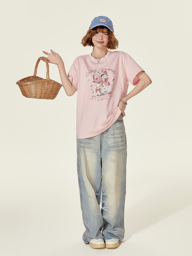 Animal Cartoon Print Round Neck Short Sleeve T-Shirt for Women - Summer Loose Slim Fit Top Animal Cartoon Print Round Neck Short Sleeve T-Shirt for Women - Summer Loose Slim Fit Top