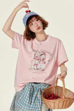 Animal Cartoon Print Round Neck Short Sleeve T-Shirt for Women - Summer Loose Slim Fit Top