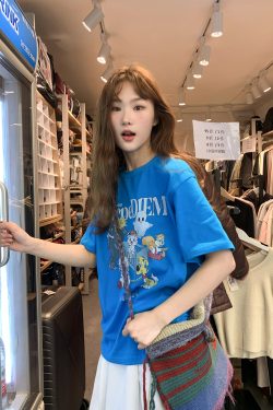 Animal Party Printed Short Sleeve T-shirt for Women, Spring 2025 Loose Fit, Casual Tee, Fun Graphic Top, Y2K Style Fashion.