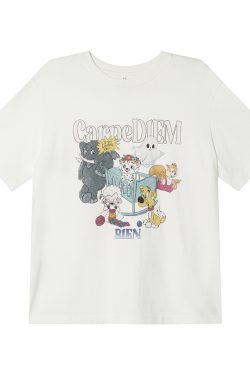 Animal Party Printed Short Sleeve T-shirt for Women, Spring 2025 Loose Fit, Casual Tee, Fun Graphic Top, Y2K Style Fashion.