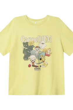Animal Party Printed Short Sleeve T-shirt for Women, Spring 2025 Loose Fit, Casual Tee, Fun Graphic Top, Y2K Style Fashion.