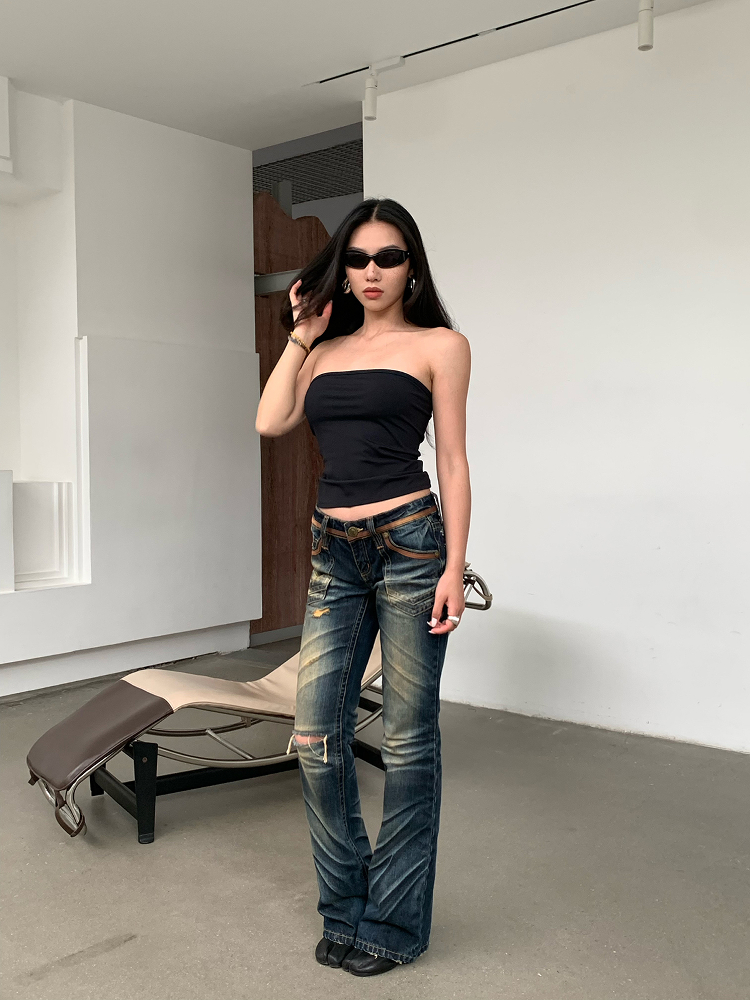 Anti-Industrialization Low-Rise Jeans with Bombing Leg Shape for a Unique Cowboy Heavy Industry Look Anti-Industrialization Low-Rise Jeans with Bombing Leg Shape for a Unique Cowboy Heavy Industry Look