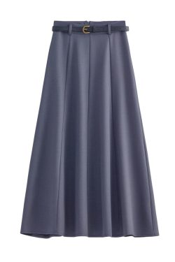 Apricot Belt-Style A-Line Suit Skirt for Women, High-Waisted Draped Long Skirt, Flattering for Petite Figures, Spring 2025 Fashion